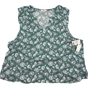 NWT ANGELS Womens Sleeveless V-Neck Tank Top Blouse Shirt Green/Blue Floral - 3X
